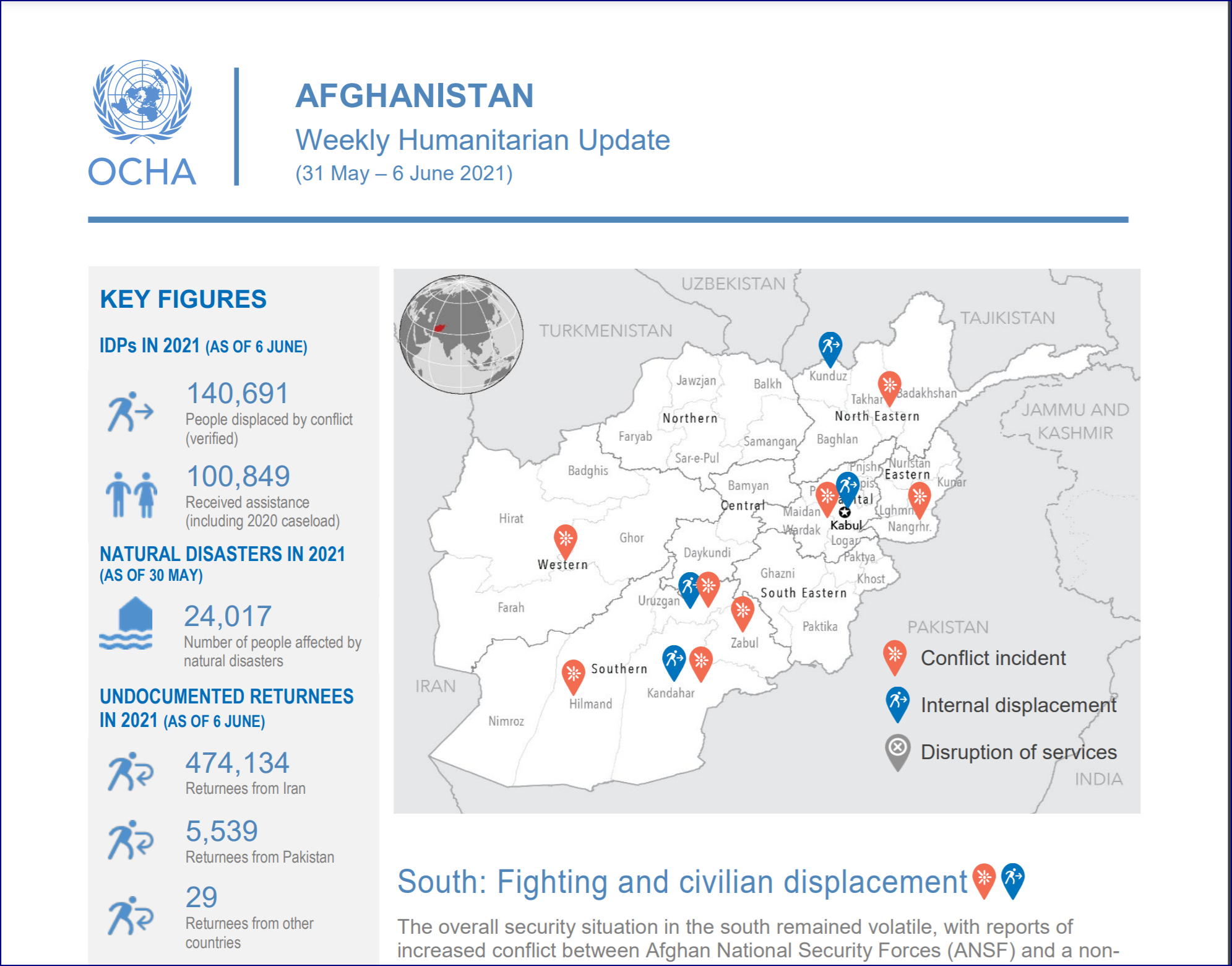 Afghanistan Weekly Humanitarian Update (31 May 6 June 2021